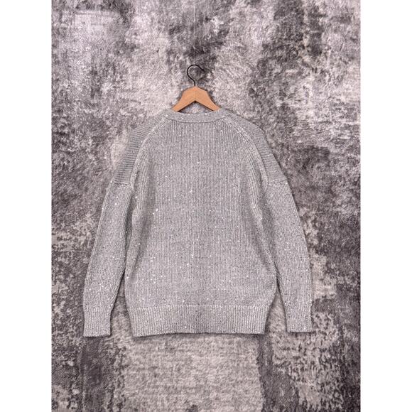 New J Crew Cardigan Small Womens Gray Sequin Chunky Knit Gold Button - Picture 3 of 9